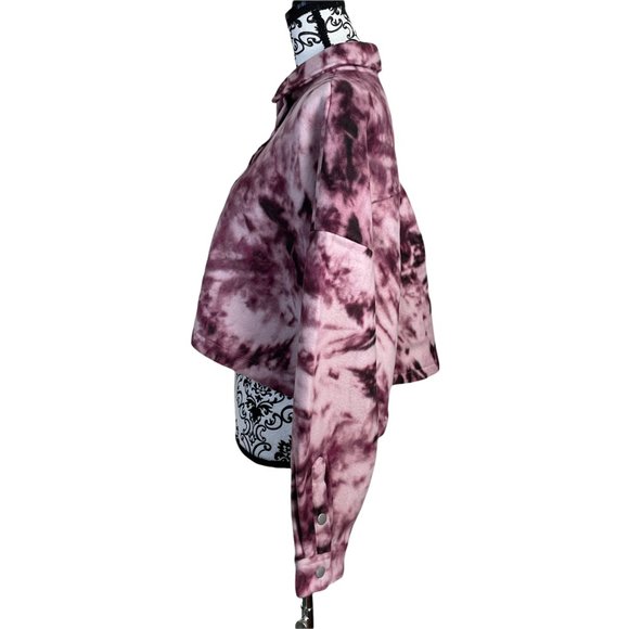 ABOUND | Women's Purple Tie Dye Cozy Cropped Shirt Jacket Medium - Picture 4 of 7